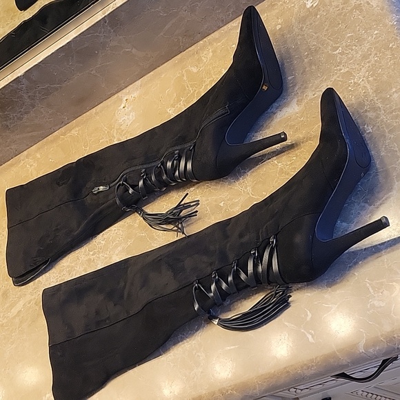 BCBGeneration Black Suede Corseted OTK Boots, Sz 8 - Picture 6 of 16